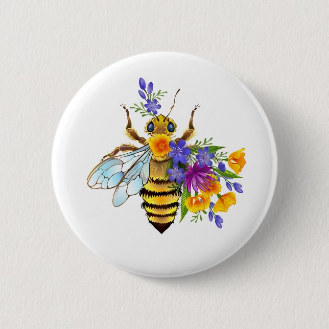 Flower bee with wild plants button (Front)
