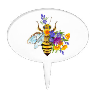 Flower bee with wild plants cake topper