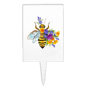 Flower bee with wild plants cake topper