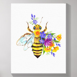 Flower bee with wild plants canvas photo tile