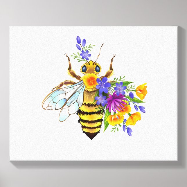 Flower bee with wild plants canvas photo tile  (Front Set)