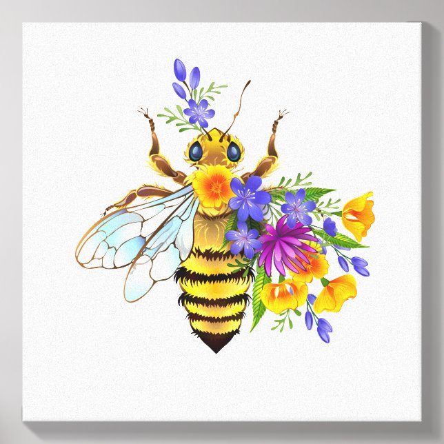 Flower bee with wild plants canvas photo tile  (Front Set)