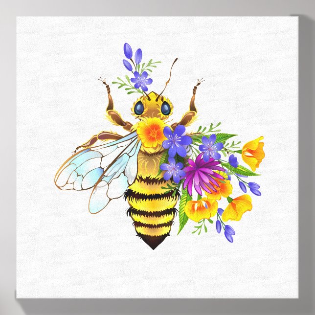 Flower bee with wild plants canvas photo tile  (Front Set)