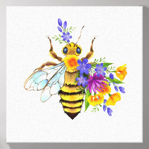 Flower bee with wild plants canvas photo tile