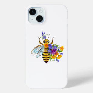 Flower bee with wild plants iPhone 15 plus case