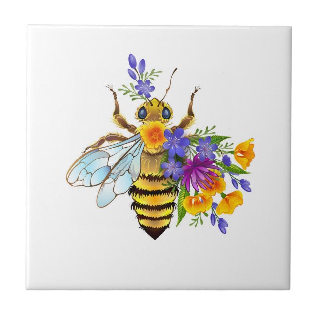 Flower bee with wild plants ceramic tile (Front)