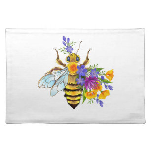 Flower bee with wild plants cloth placemat