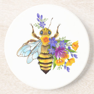 Flower bee with wild plants coaster