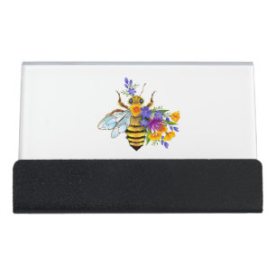 Flower bee with wild plants desk business card holder