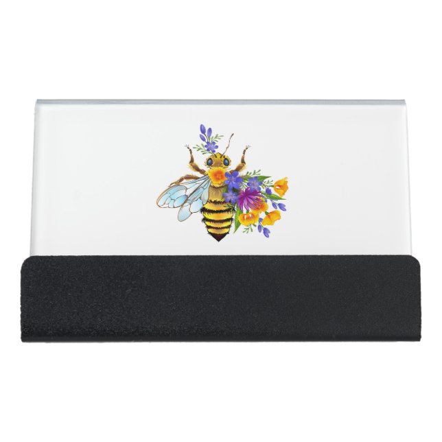 Flower bee with wild plants desk business card holder (Front)
