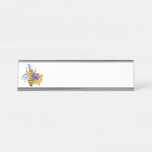 Flower bee with wild plants desk name plate