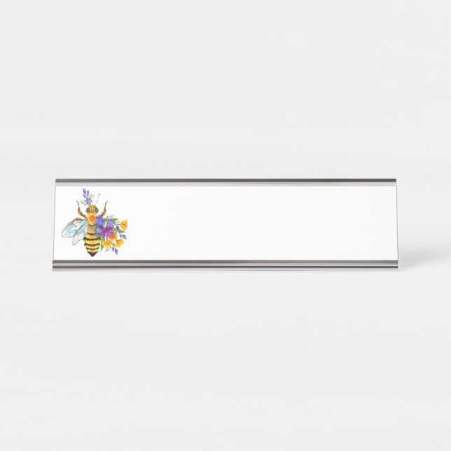 Flower bee with wild plants desk name plate (Front)