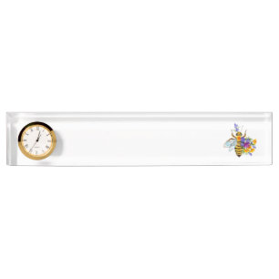Flower bee with wild plants desk name plate