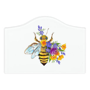 Flower bee with wild plants door sign