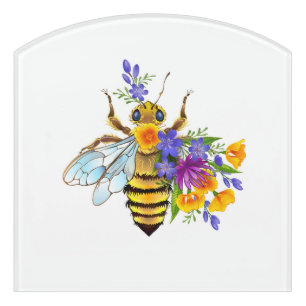 Flower bee with wild plants door sign