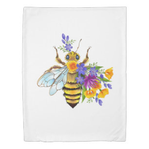 Flower bee with wild plants duvet cover