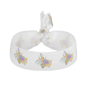 Flower bee with wild plants elastic hair tie