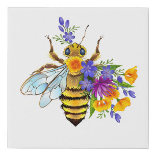 Flower bee with wild plants faux canvas print