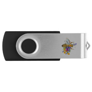 Flower bee with wild plants flash drive
