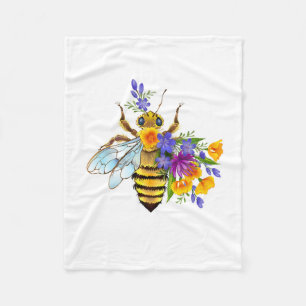 Flower bee with wild plants fleece blanket