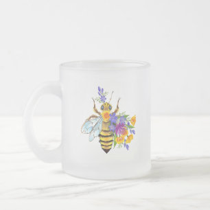 Flower bee with wild plants frosted glass coffee mug