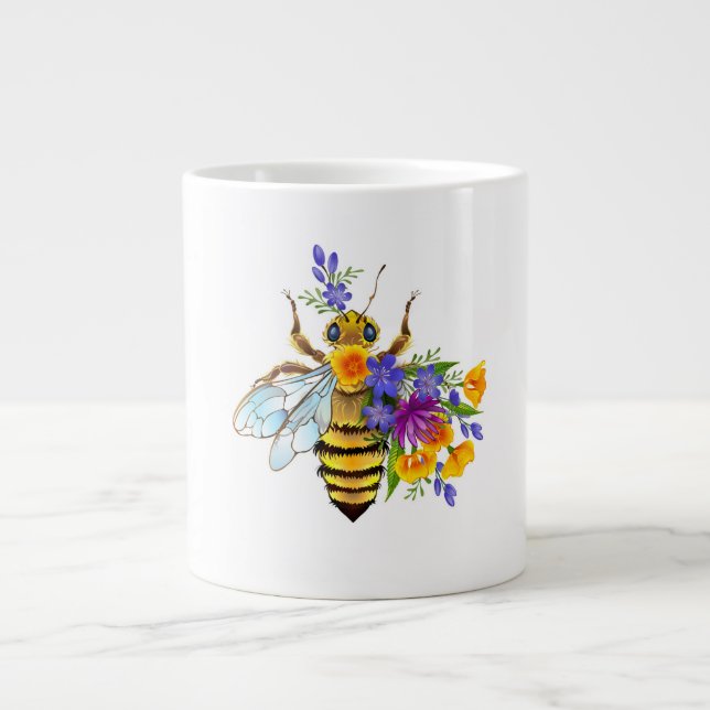 Flower bee with wild plants giant coffee mug (Front)
