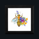 Flower bee with wild plants gift box<br><div class="desc">Artistically drawn, flower, honey bee with contrasting colors, yellow, bright, blooming california poppy and blue wild plants on white background.</div>