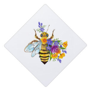 Flower bee with wild plants graduation cap topper