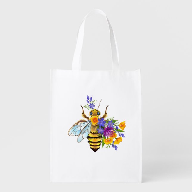 Flower bee with wild plants grocery bag (Front)