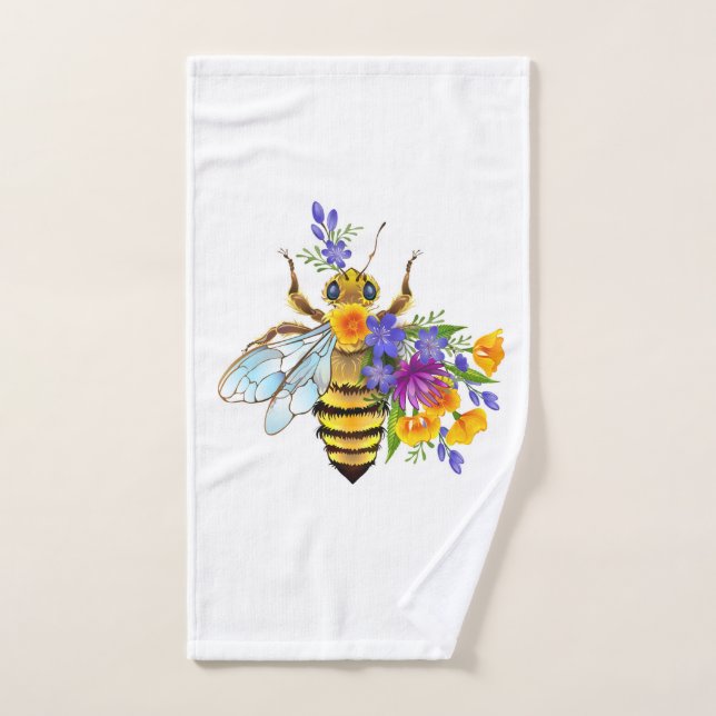 Flower bee with wild plants hand towel  (Hand Towel)