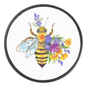 Flower bee with wild plants hockey puck