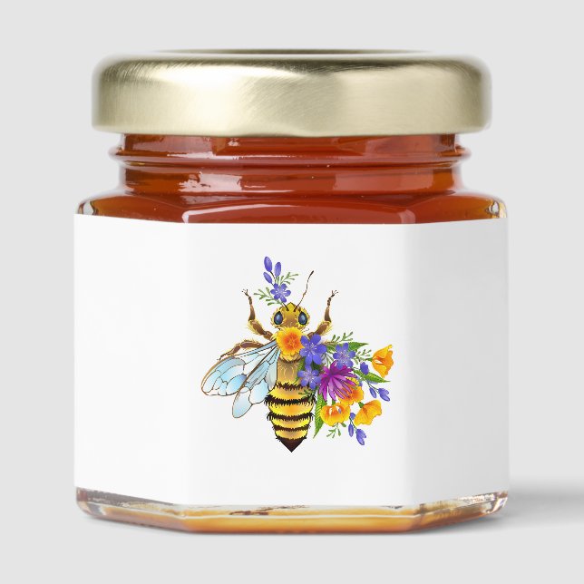 Flower bee with wild plants honey jar favors (Front)