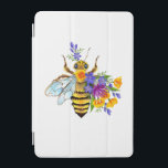 Flower bee with wild plants iPad mini cover<br><div class="desc">Artistically drawn,  flower,  honey bee with contrasting colors,  yellow,  bright,  blooming california poppy and blue wild plants on white background.</div>