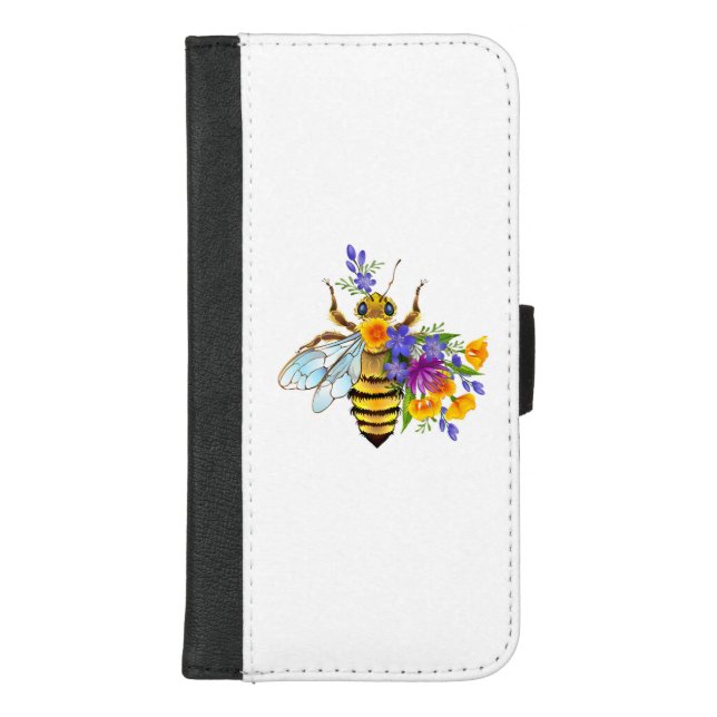 Flower bee with wild plants iPhone wallet case (Front)