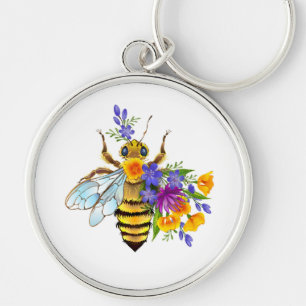 Flower bee with wild plants keychain