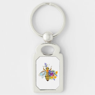 Flower bee with wild plants keychain