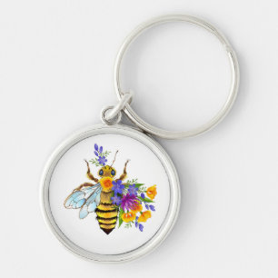 Flower bee with wild plants keychain