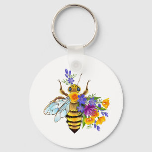 Flower bee with wild plants keychain