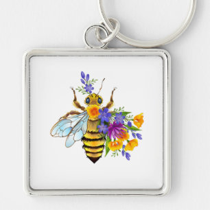 Flower bee with wild plants keychain