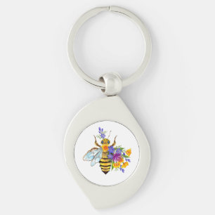 Flower bee with wild plants keychain
