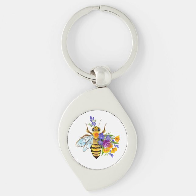Flower bee with wild plants keychain (Front)