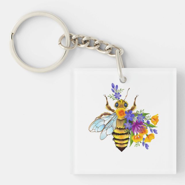 Flower bee with wild plants keychain (Front)