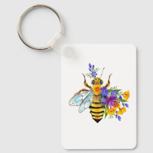 Flower bee with wild plants keychain