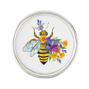 Flower bee with wild plants lapel pin