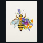 Flower bee with wild plants letterhead<br><div class="desc">Artistically drawn,  flower,  honey bee with contrasting colors,  yellow,  bright,  blooming california poppy and blue wild plants on white background.</div>