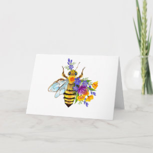Flower bee with wild plants letterpress thank you card