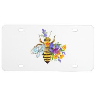 Flower bee with wild plants license plate