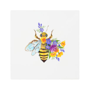 Flower bee with wild plants metal print