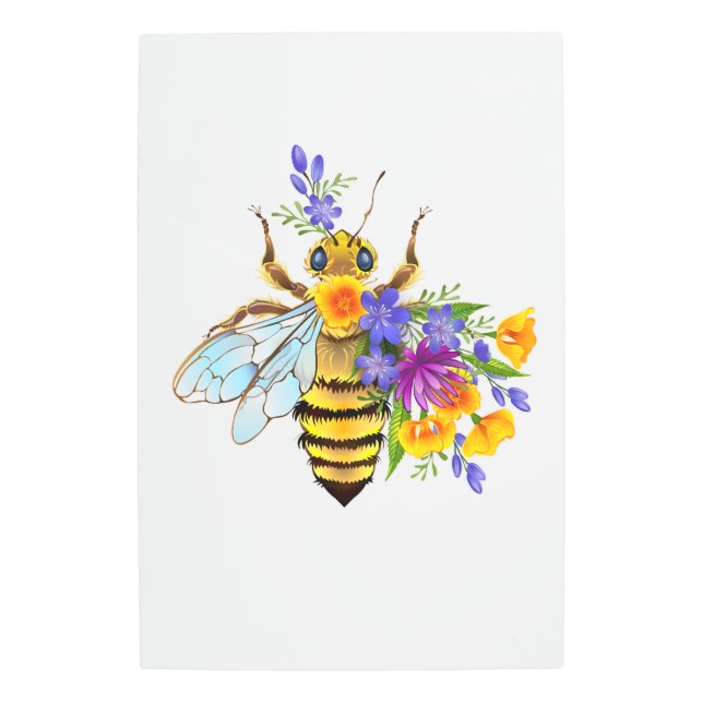 Flower bee with wild plants metal print (Front)