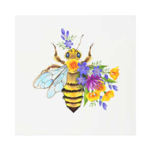 Flower bee with wild plants metal print